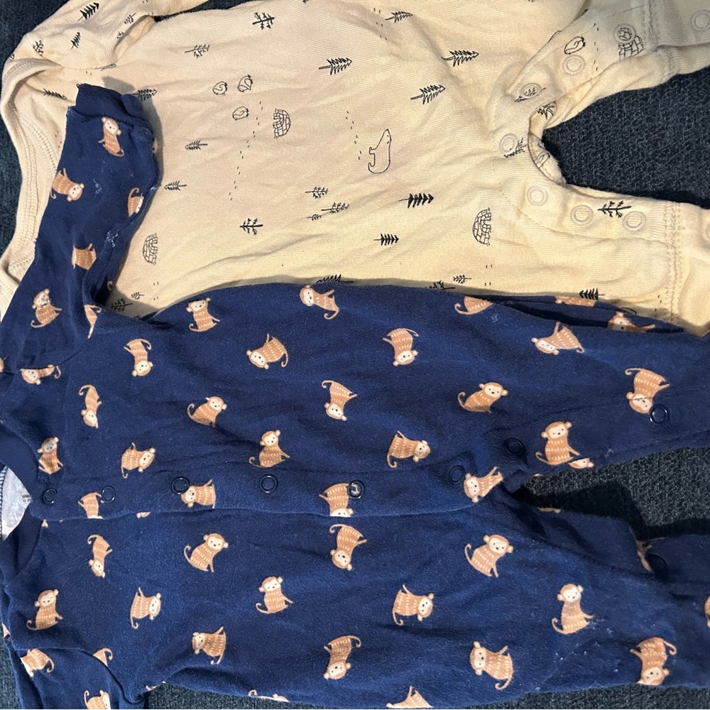 Child of Mine Navy Onesie with Monkey Print